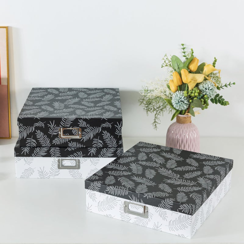 SLPR Decorative Cardboard Storage Boxes With Lids, Set of 3 Black and White Photo Storage for Home DÃ©cor and Organizing, Memory Boxes For Keepsakes, Documents, Scrapbooks, Letter Paper - Image 5